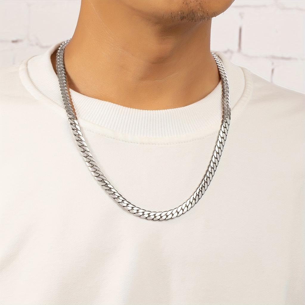 A silver metal minimalist flat snake chain Women Men Boys Party Vacation Travel Leisure