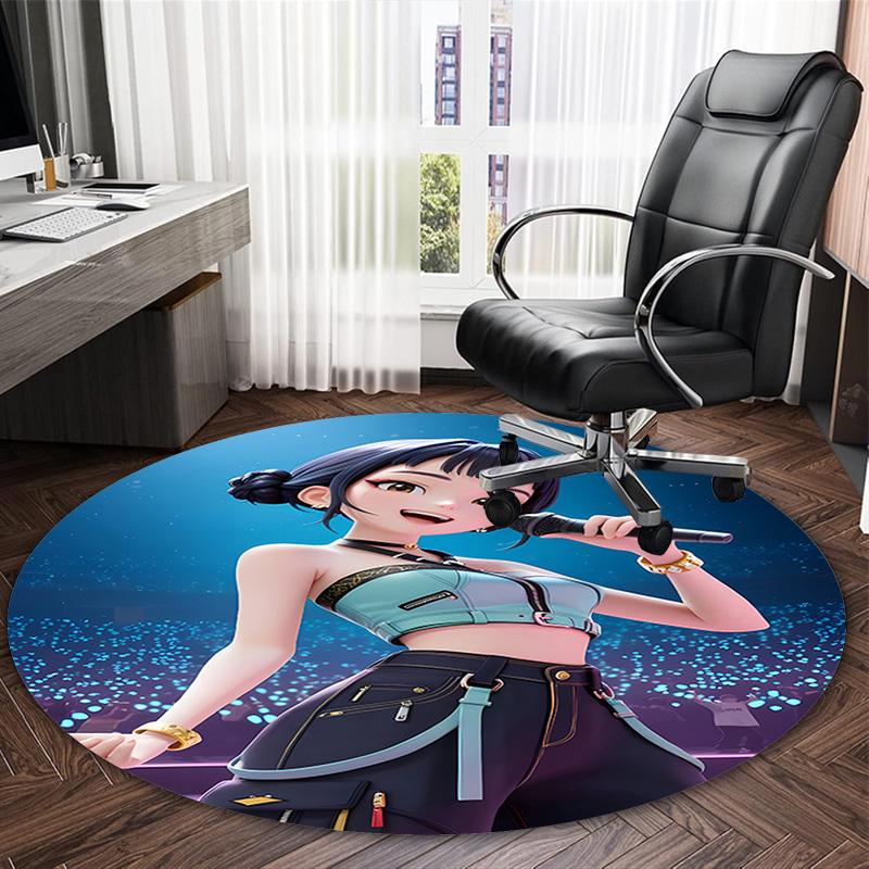 1pz KPop Demon Hunters ZOEY3 Stampa Tappeto Rotondo Sedia Tappeto Rotondo Adatto per Camera da Letto Soggiorno Tappeto Decorativo per la Casa