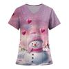 Women's Fashion Printed Short Sleeve V Neck Pattern Tops Pocket Working T-shirts