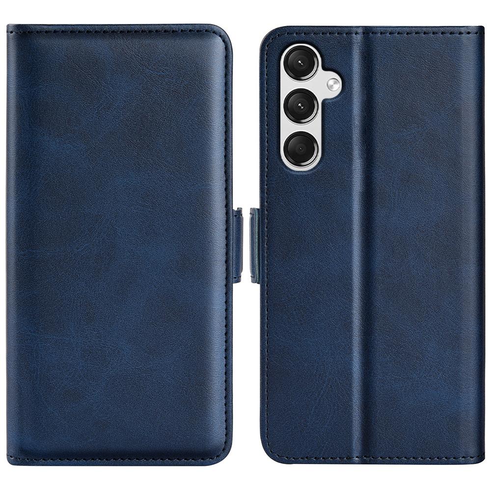 

For Samsung Galaxy A25 5G (Global) (161.0 x 76.5 x 8.3mm) Case Wallet Calf Texture Phone Cover PU Leather Stand Flip Shell Blue