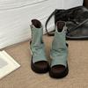 Design denim rivet open-toe cool boots new thick-soled trouser tube boots thin boots women's shoes