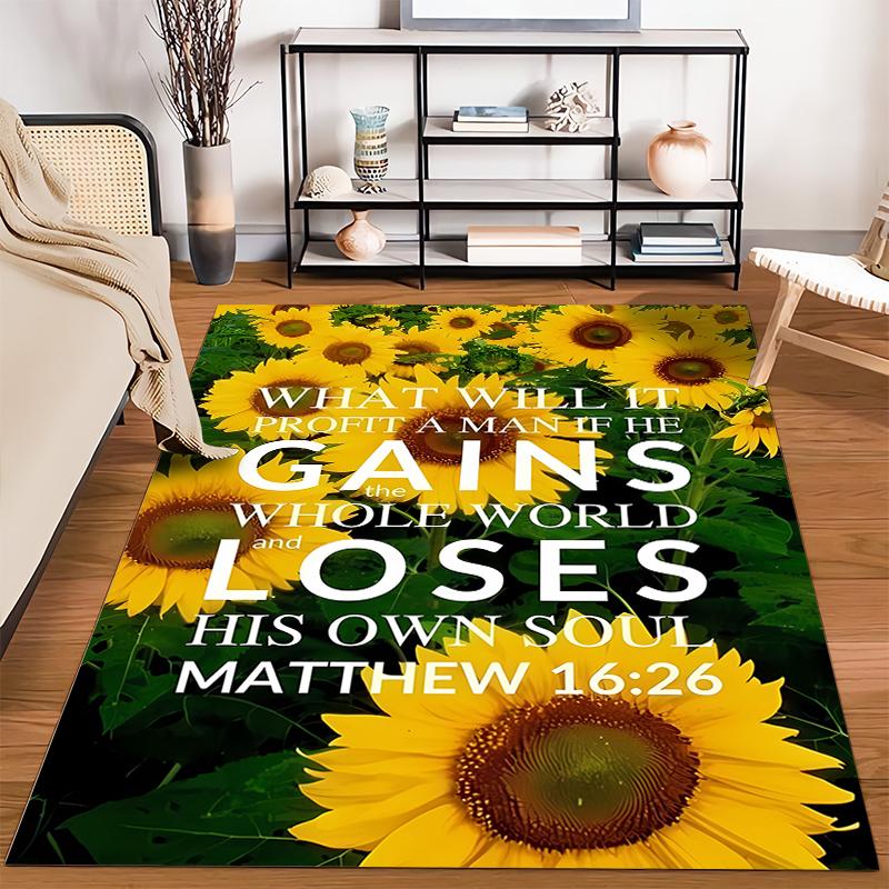 Sunflower Field with Inspirational Quote Rug - Non-slip Rug Suitable for Living Room and Bedroom Sofas.