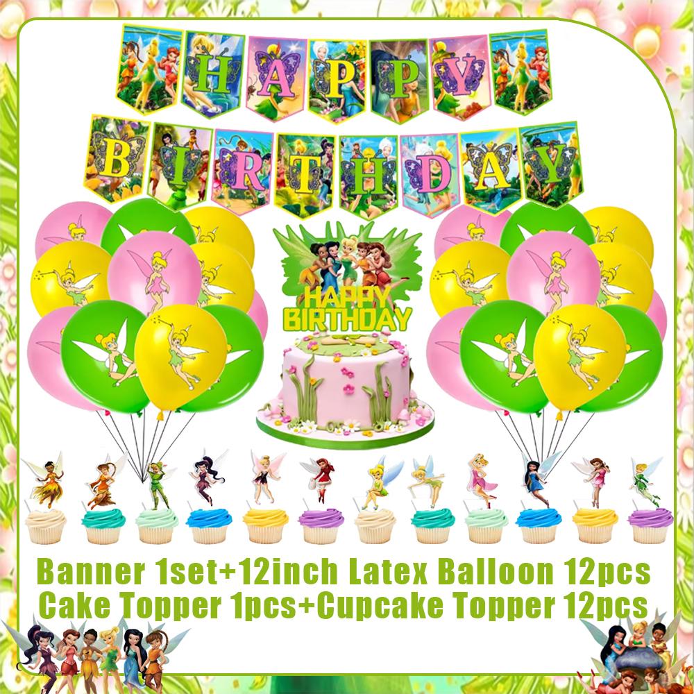 Peter Pan Tinker Bell Birthday Party Decoration Cake Topper Balloon Princess Forest Elf Background Banner Boy Girl Gifts