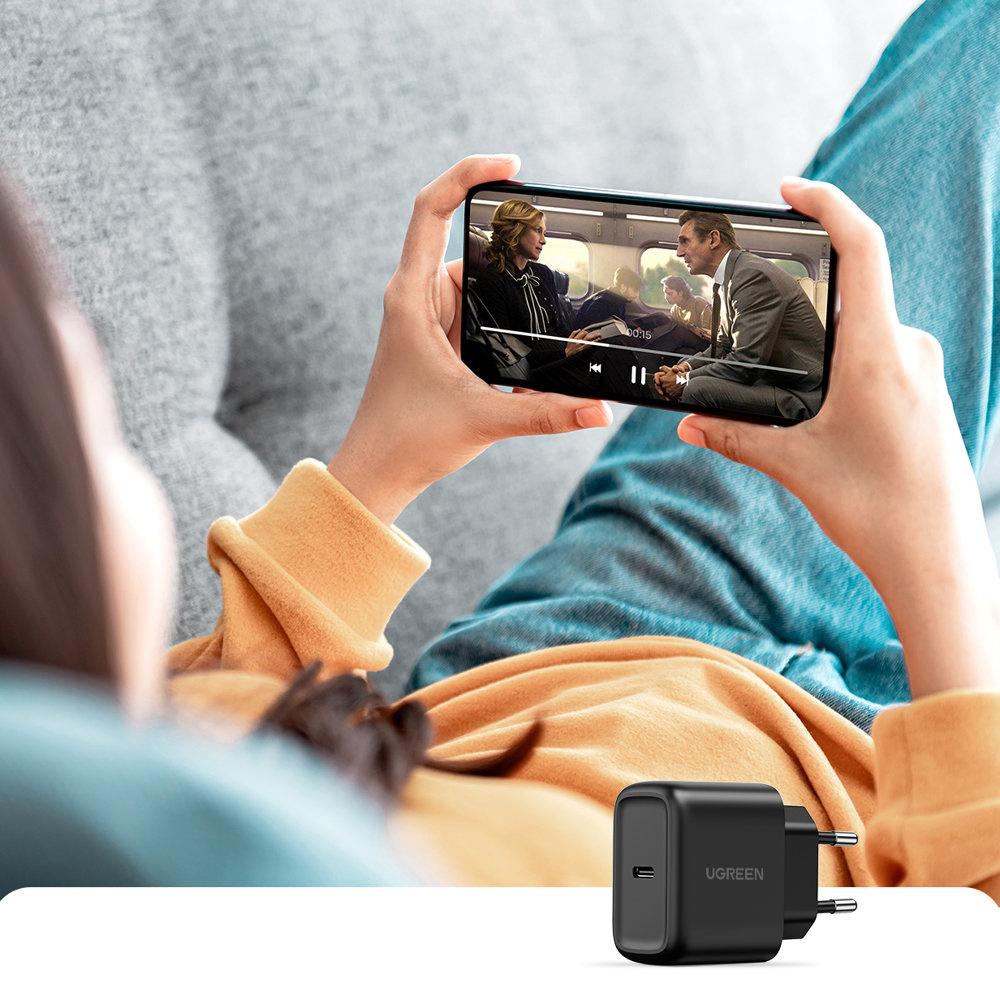 Ugreen 25W USB-C PD Fast Wall Charger with 6.6ft USB-C Cable, Black (Model 50581)