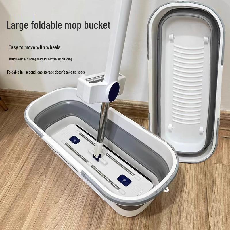 Square Dual-Use Mop with Dry/Wet Foldable Durable Bucket, Large Capacity.