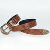 American Western Style Flower Embossed Pin Buckle Belt, Retro and Old Bronze Engraved Buckle Women's Dress Belt