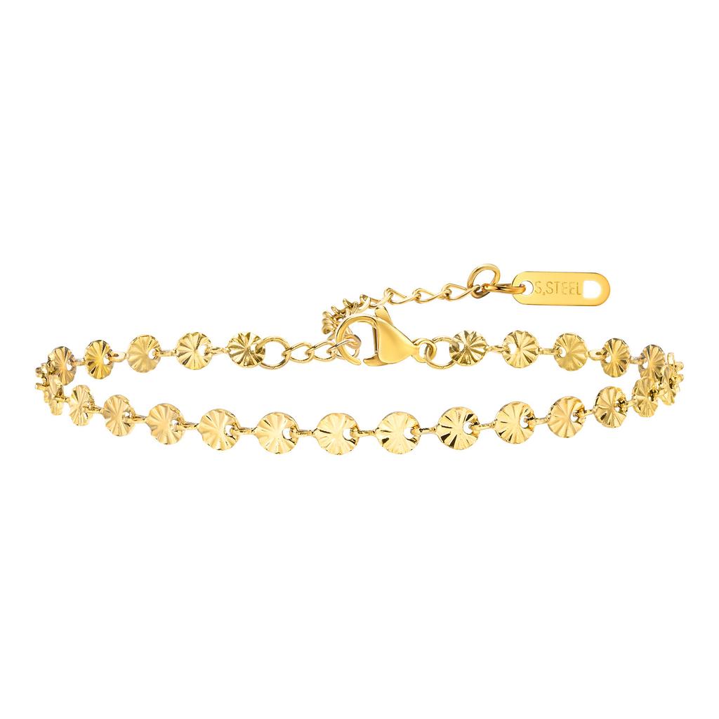 Adjustable Textured Disc Bracelet, Women's Stainless Steel Bohemian Simple Stackable Multi-Layer Jewelry