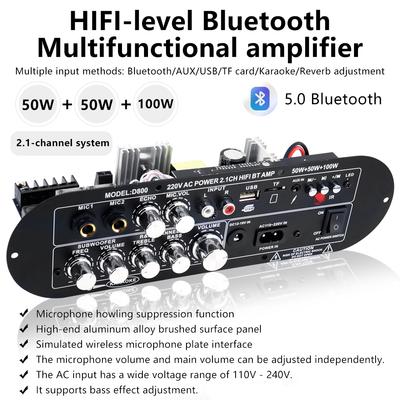 Effektforsterkerkort D800/D900 5.0 Digital Lydforsterker Subwoofer 2.1 Kanal for Bil Hjem Karaoke DIY Høyttalere