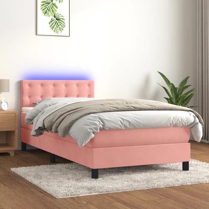 Exclusive House - Slatted Bed Base with Mattress and Pink LED 90x200 Cm
