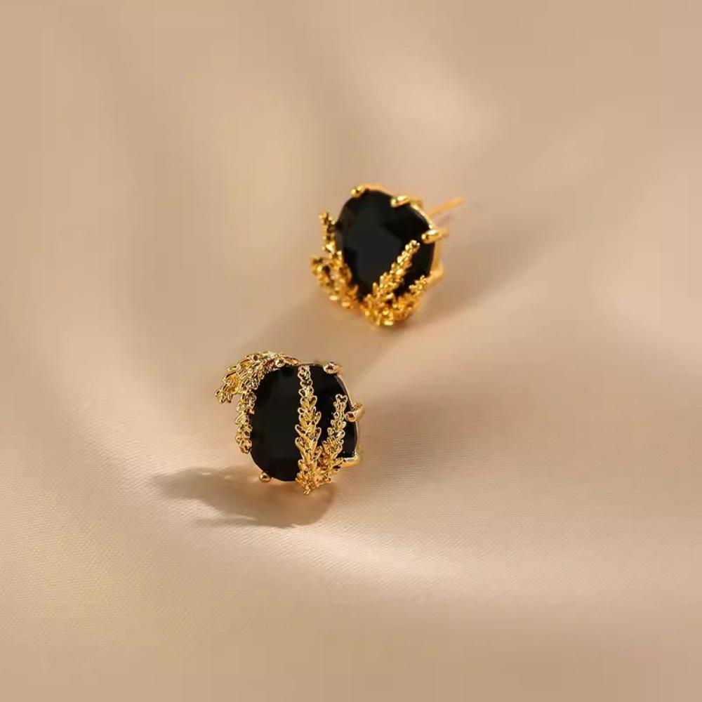 Vintage Earrings Square Diamond Wheat Studs Unique French Luxury Black Earrings for Women