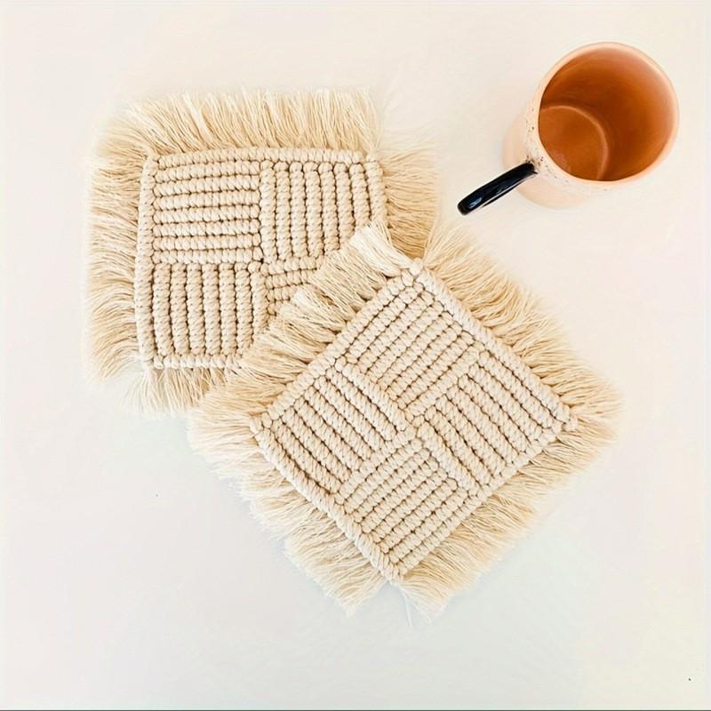 Handmade Cotton Rope Tassel Coaster Bohemian Style Table Mat Coffee Cup Dining Plate Photography Background