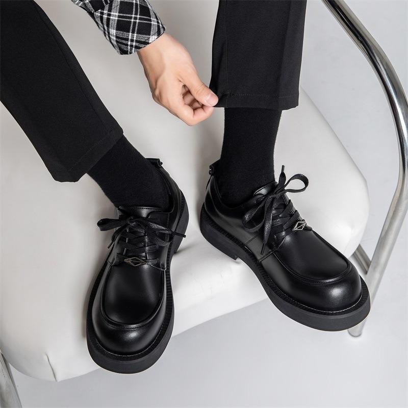 Original niche leather big head derby shoes men's round head platform small leather shoes business leisure versatile commuter trendy shoes