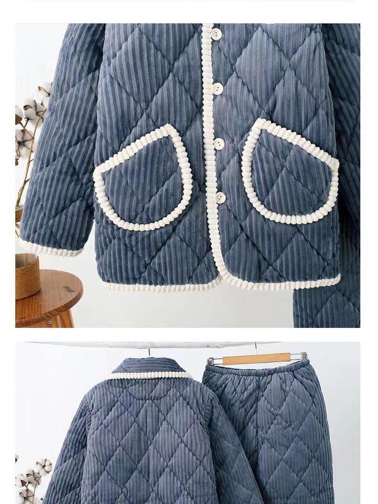 Women's Coral Fleece Flannel Pajamas: Warm, Thick, Quilted, Autumn/Winter Home Wear. Luxurious, Can Be Worn Outside.