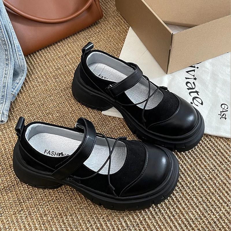 

Женские мокасины черные с круглым носком в стиле ретро с толстой подошвой Туфли Мэри Джейн на каблуках Женские туфли-лодочки с неглубоким носком Одинарные туфли 35 чёрный