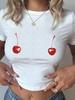 Rote Kirsche Lustiger Aufdruck Kurzarm Harajuku Kurzarm Lässiges T-Shirt Kleidung Street Tops Ästhetische Kleidung Ästhetische Kleidung