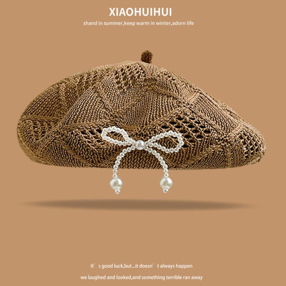 

Summer Painter Hat Knitted Lady Pumpkin Hats Korean Hollow Beret Hat
