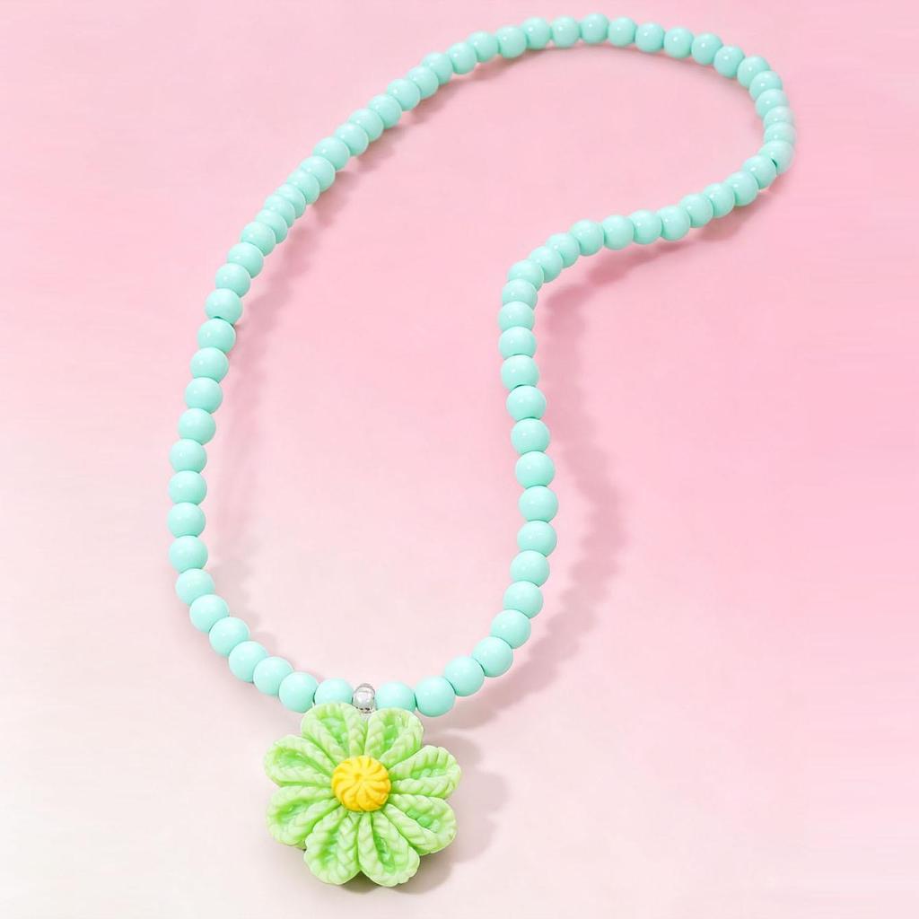 Kids' Cartoon Flower Resin Beaded Necklace - Cute Baby Toy Jewelry for Kindergarten Rewards