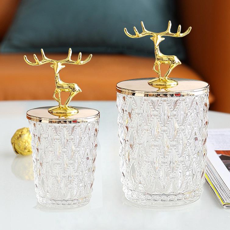 Elegantní skleněná úložná nádoba v severském zlatém provedení na vatové tyčinky a párátka