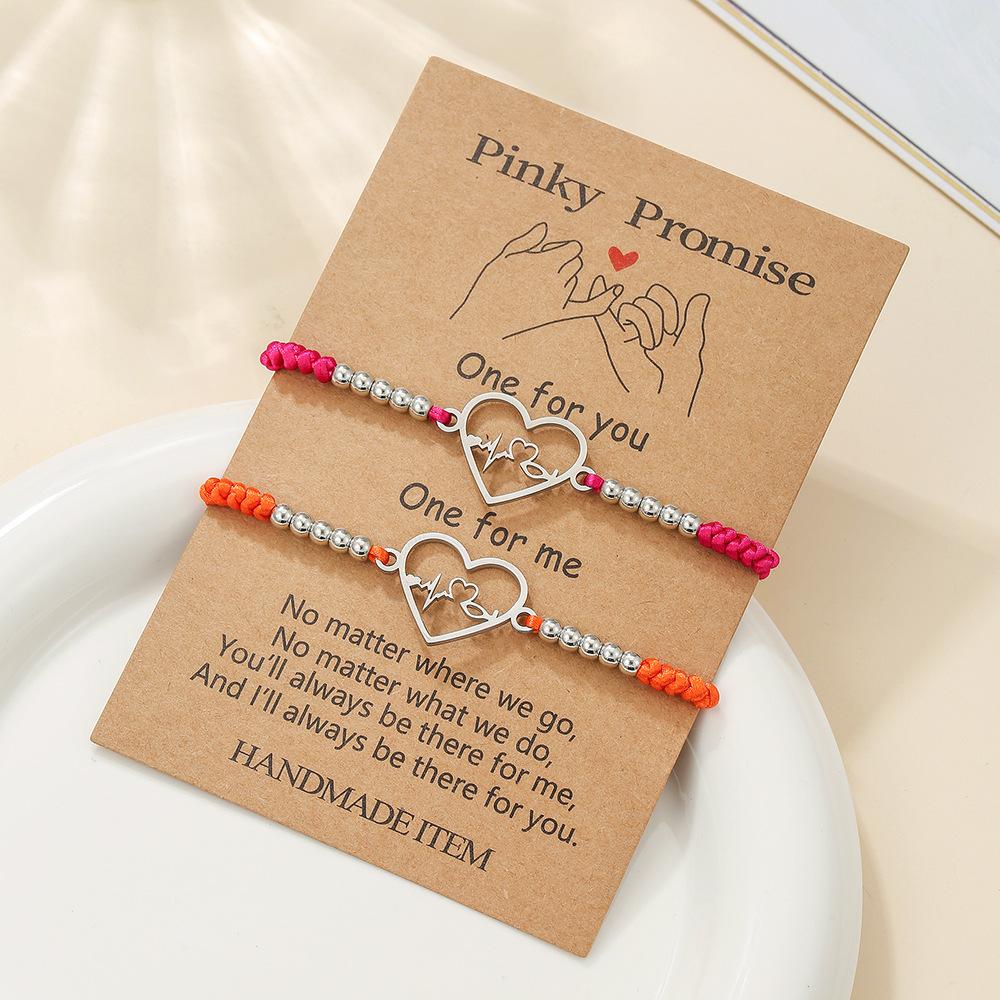 a pair of love girlfriend bracelets, couple friendship woven hand ropes, adjustable matching gift card jewelry batches