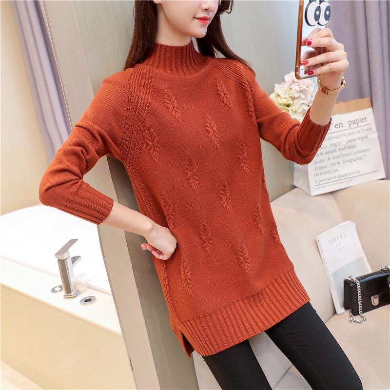 Female Long Section Bottoming Sweater Loose Korean Version of Half High Neck Large Yards Knitted Sweater