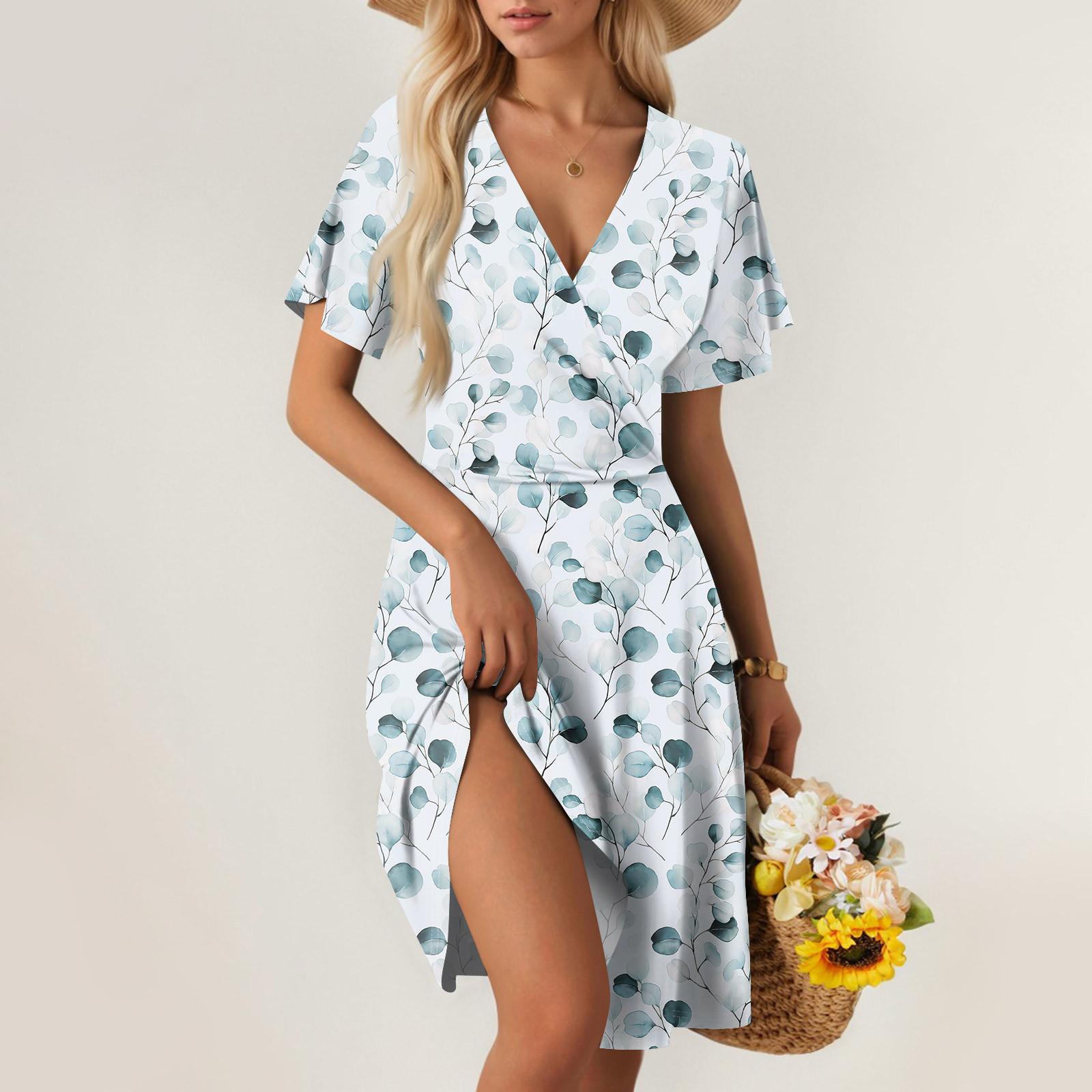 

Женское летнее платье свободного покроя для пляжного отдыха, повседневное платье-жилет с глубоким V-образным вырезом, элегантное платье-рубашка M