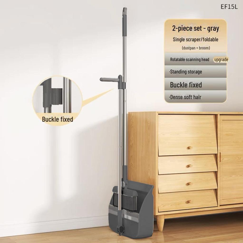 Soft Bristle Broom & Dustpan Set with Non-Stick Hair Feature and Scraper