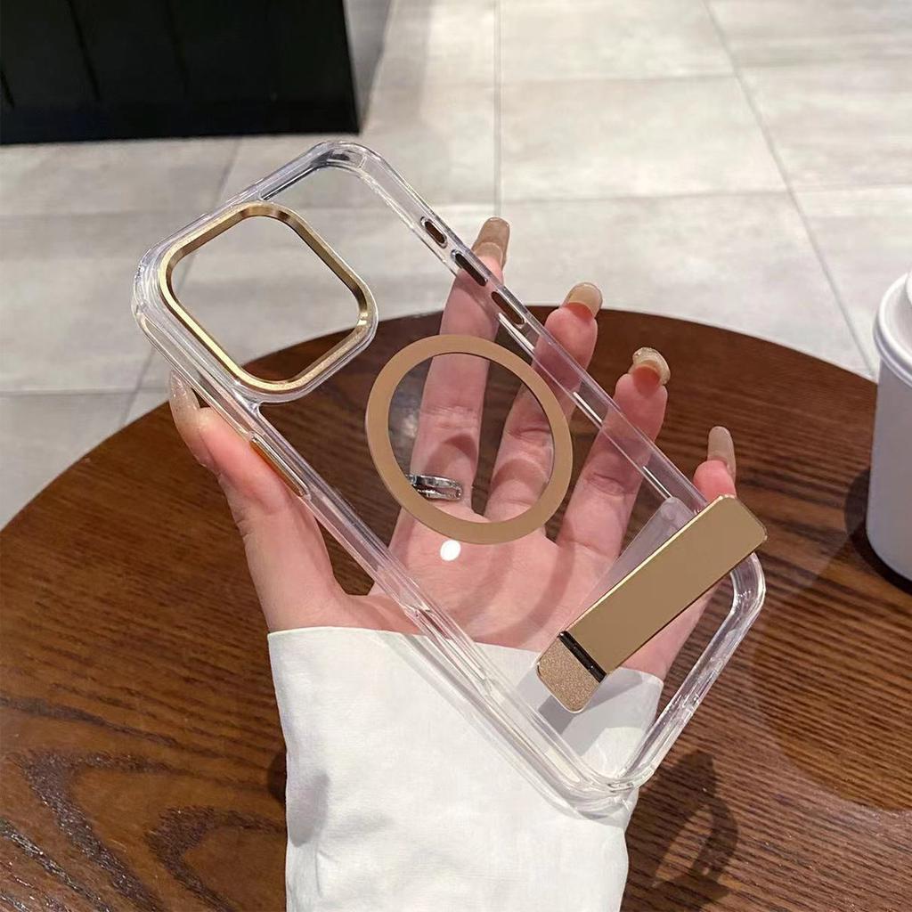 High End Minimalist Couple Phone Case with High Aesthetic Value, Crystal Clear Hardware Horizontal Stand Phone Case for Apple 15pro Phone Case