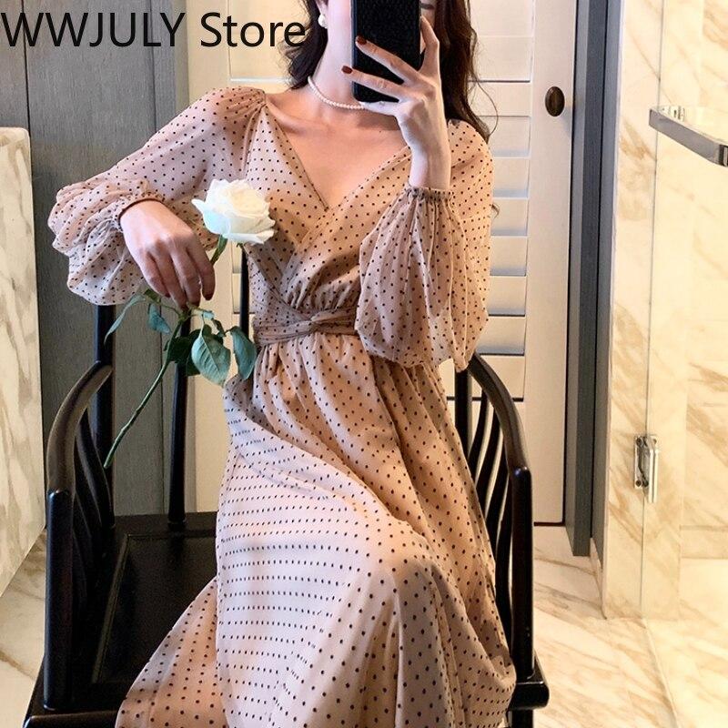 Kop Billigt Online 22 Winter Vintage Midi Dress Women Dot Elegant One Piece Dress Korean Fashion Puffer Sleeve Evening Party Dress Casual V Neck Till Ett Lagt Pris Pa Joom Butik