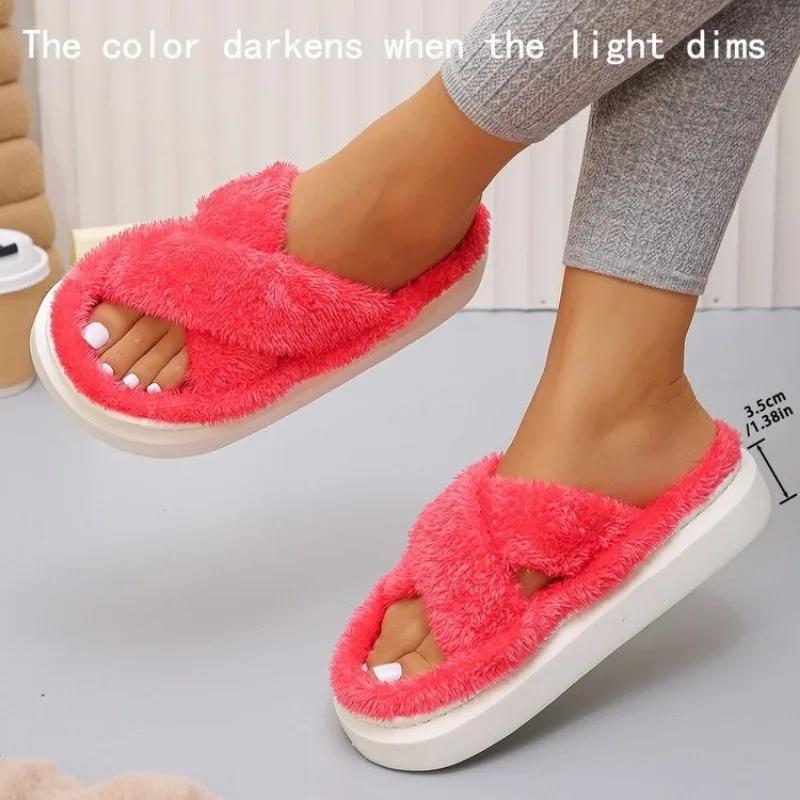 2024 Shoes for Women Open Toe Women's Slippers Home Warm Slippers Women Round Toe Flat with Plus Size Shoes Female Zapatos Mujer