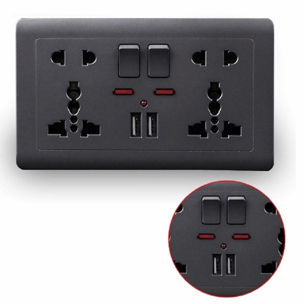 Black Universal International Wall Socket Standard Electrical Global Power Socket Switch 5-pin 13A Wall Outlet Home