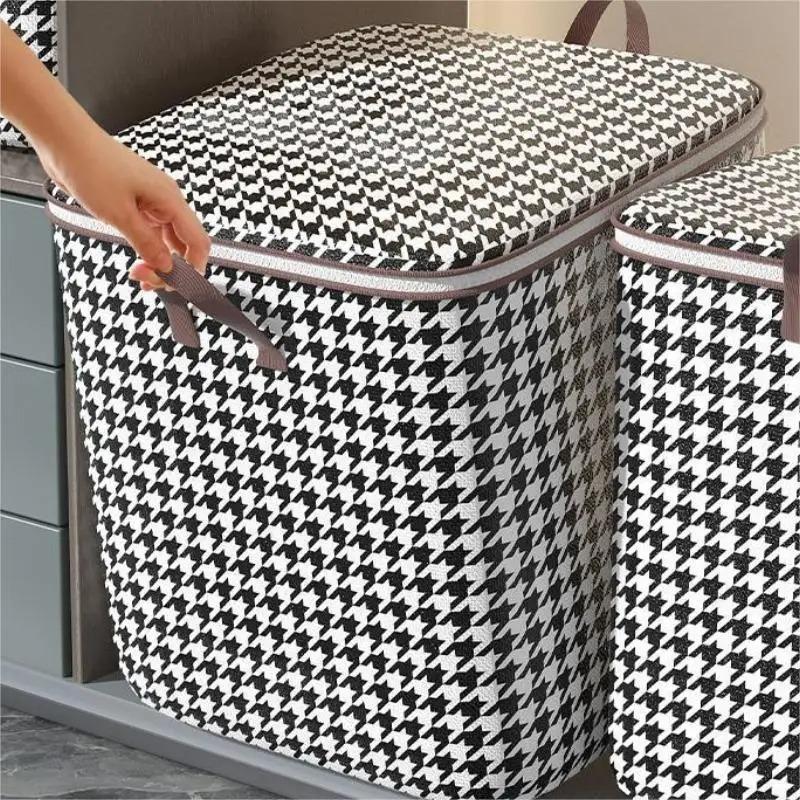 

Extra-large Plaid Storage Box Plaid Storage Box Blanket Storage Bag Storage Container with Handle Closet Storage Box светло-серый
