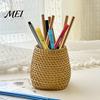 Organizzatore per Matite Portapenne in Rattan Sintetico, Stile Intrecciato Porta Pennelli da Trucco Boho per Scrivania, Bicchiere Multifunzione in Resina per Organizzazione Casa Ufficio