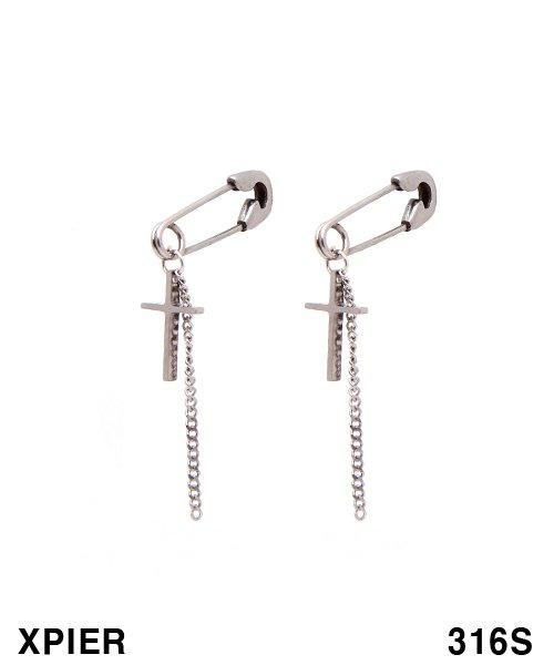 Xpier Safety Pin Cross Earrings 2.5 Hypoallergenic