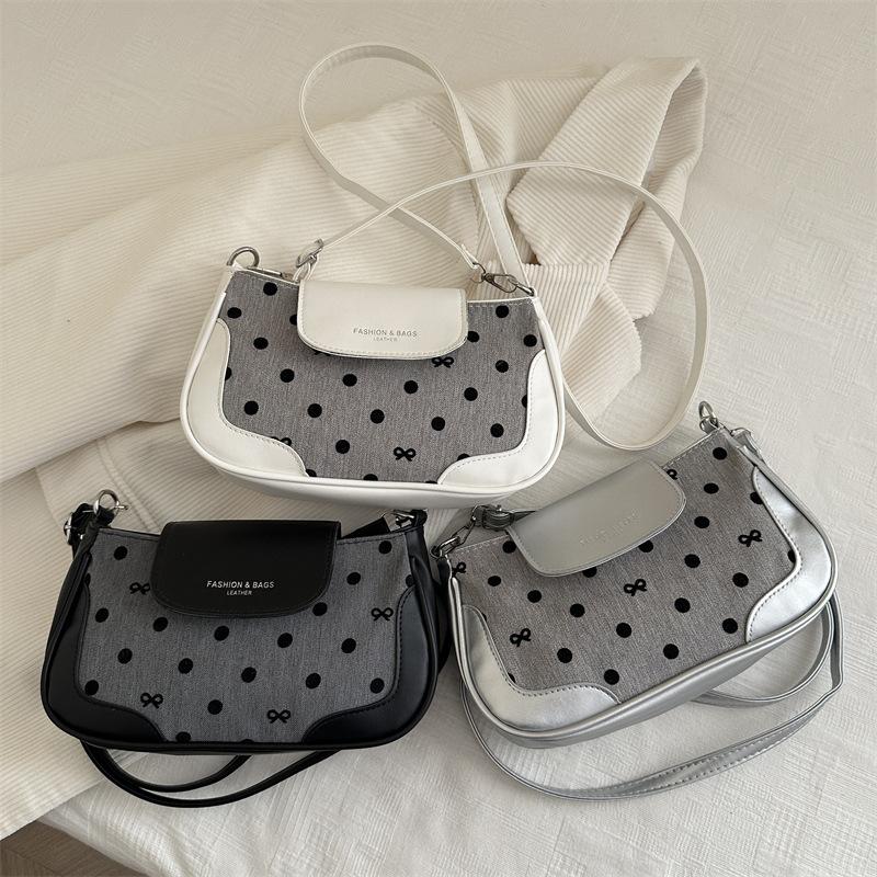 2025 Autumn New Bag Single Shoulder Armpit Bag Women's Fashion Polka Dot Dumpling Bag Niche Contrasting Color Oblique Span Bag
