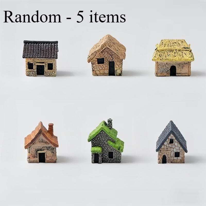 5pcs Random Miniature Resin House Set Resin Hand-Made Miniature House For Miniature Landscapes Bonsai Outdoor Garden