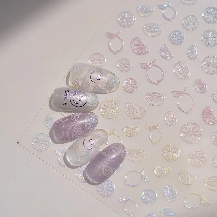 5D Pudding Jelly Dessert Fruit Cherry Pink Claw Print Bowknot Tie Knot Love Heart Stars Nail Art Sticker Adhesive Manicure Decal