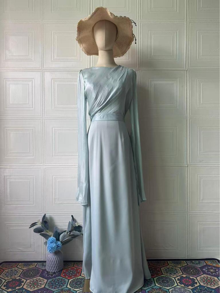 2024 Summer Patchwork Tulle Satin Dress with Large Sleeves