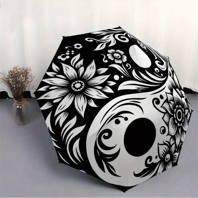 1pc Floral Yin Yang Symbol Folding Umbrella With Excellent UV Protection, 8 Ribs Casual Durable Lightweight Portable Travelling Umbrella For