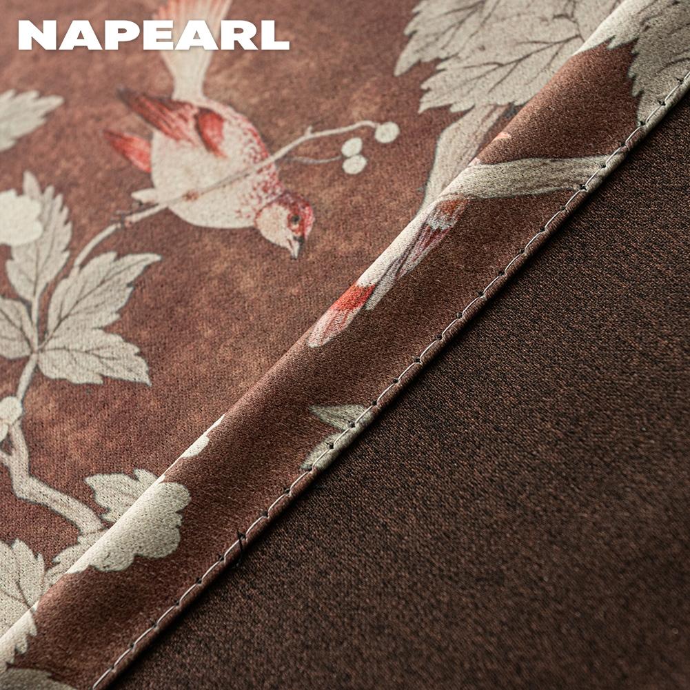 1PC NAPEARL American Retro Blue Background Floral and Bird Print Curtains 70-80% Blackout Curtains for Bedroom Living Room Window for Home Decor