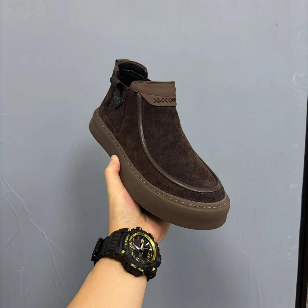Men's shoes autumn and winter new cotton shoes pure leather one foot casual frosted leather shoes round toe fashion