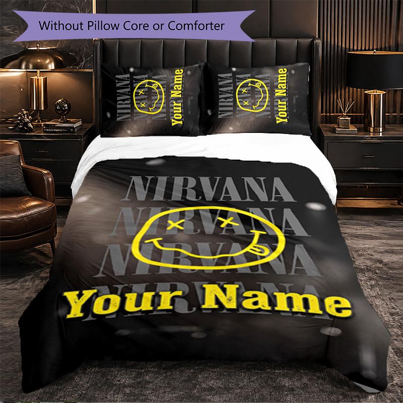 Nirvana Customized Name Text Bedding Set, 1 Duvet Cover & 2 Pillowcases Personalized Bedroom Gift
