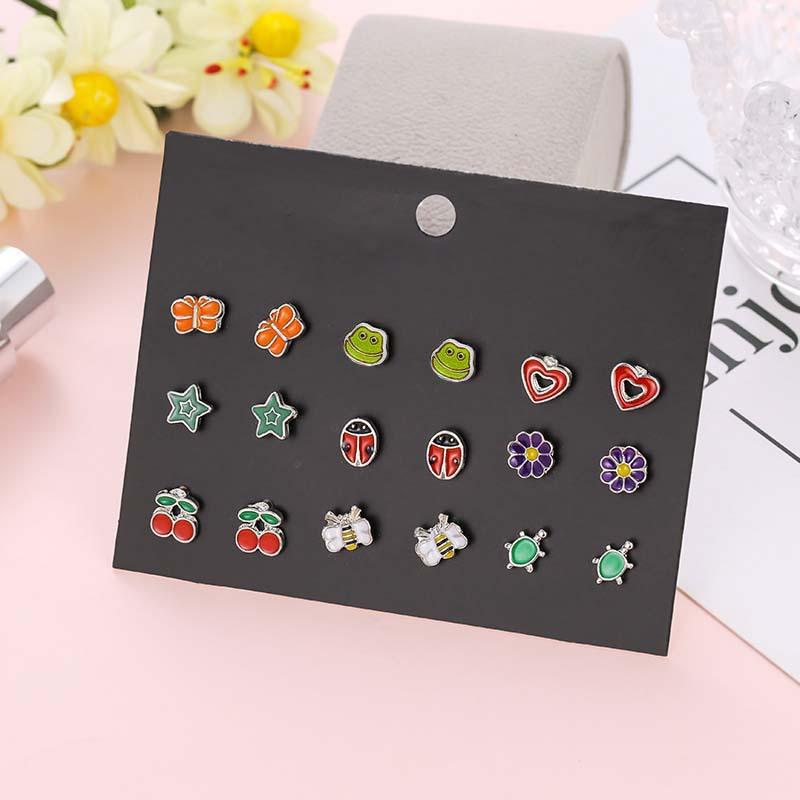 10 Pairs of Mixed Color Cute Animal Earrings, Fox Frog Mushroom Small Daisy Stud Earrings Combination Set