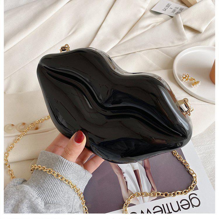 Bolso de Mano con Labios Dorados para Mujer Bolso de Hombro de Cadena Acrílica de Alta Calidad para Señoras Bolso de Noche Forma de Labios Cartera