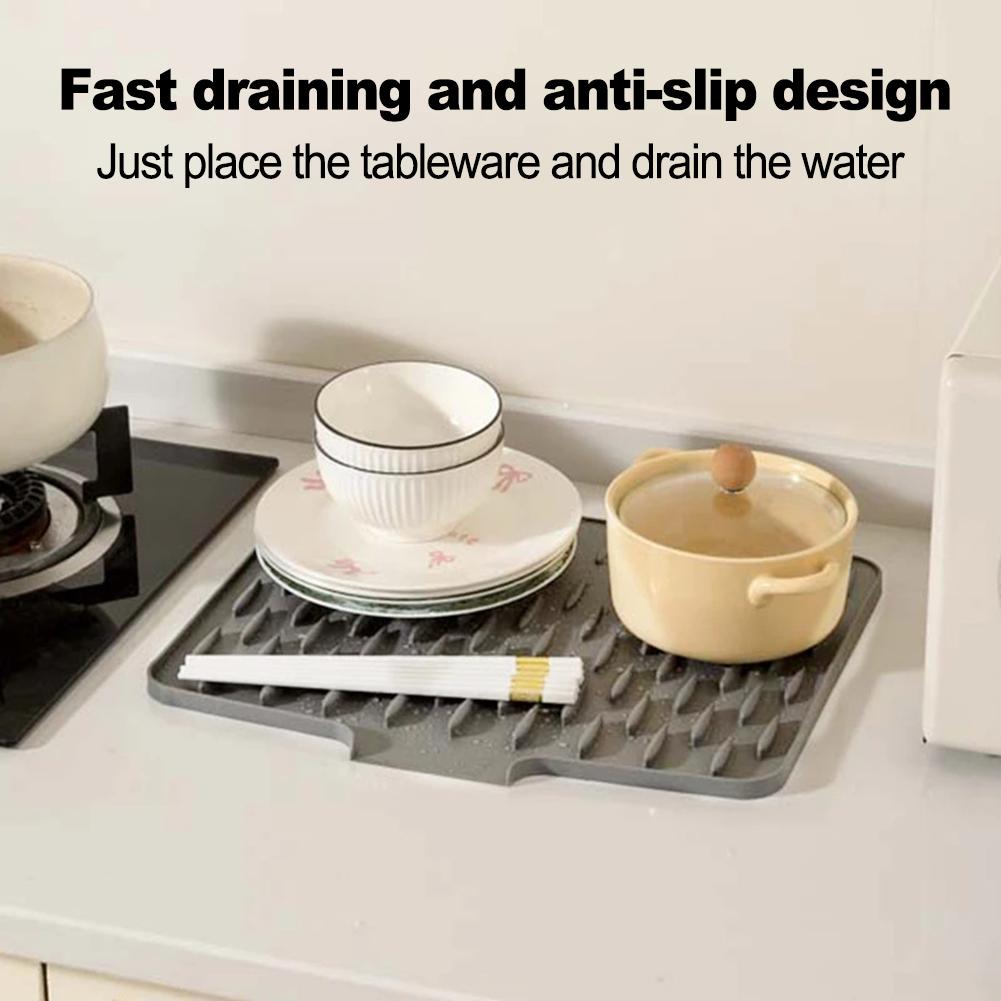 40x32.5cm Kitchen Drain Pad Silikon Dish Drying Mat With Tilted Water Diversion Mat Drying Dishes Protection