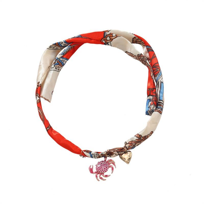 Handwoven Ribbon Necklace With Turtle Crab Daisy Heart Sunflower Charms Zinc Alloy Pendant Fashion Layered Jewelry Women Men Red White