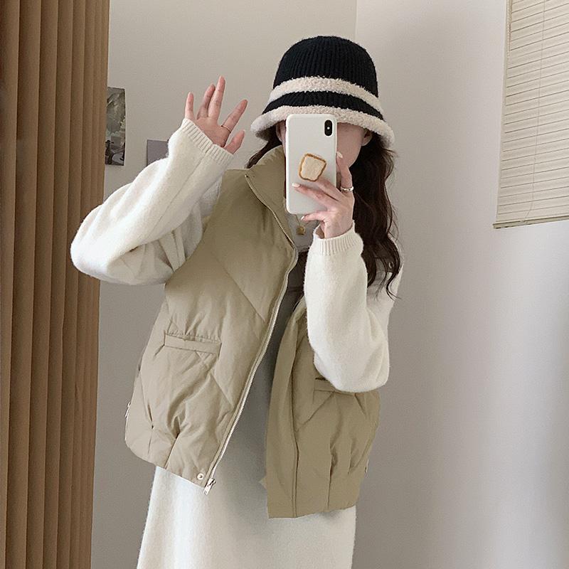 Loose Cotton Sleeveless Vest with Side Zipper for Women, Korean Style Solid Color Coat for Autumn and Winter