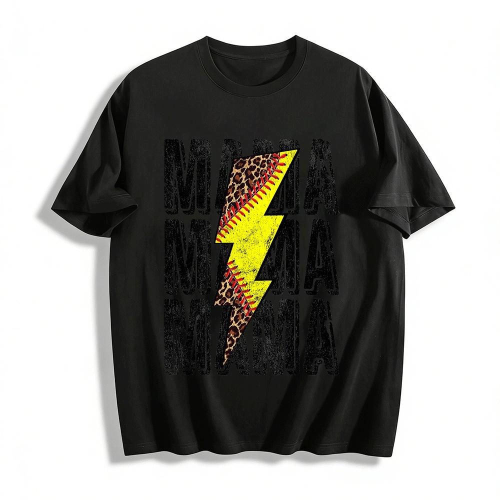Leopard Lightning Softball Mama Graphic Casual T-Shirt Pure cotton T-shirt XXS