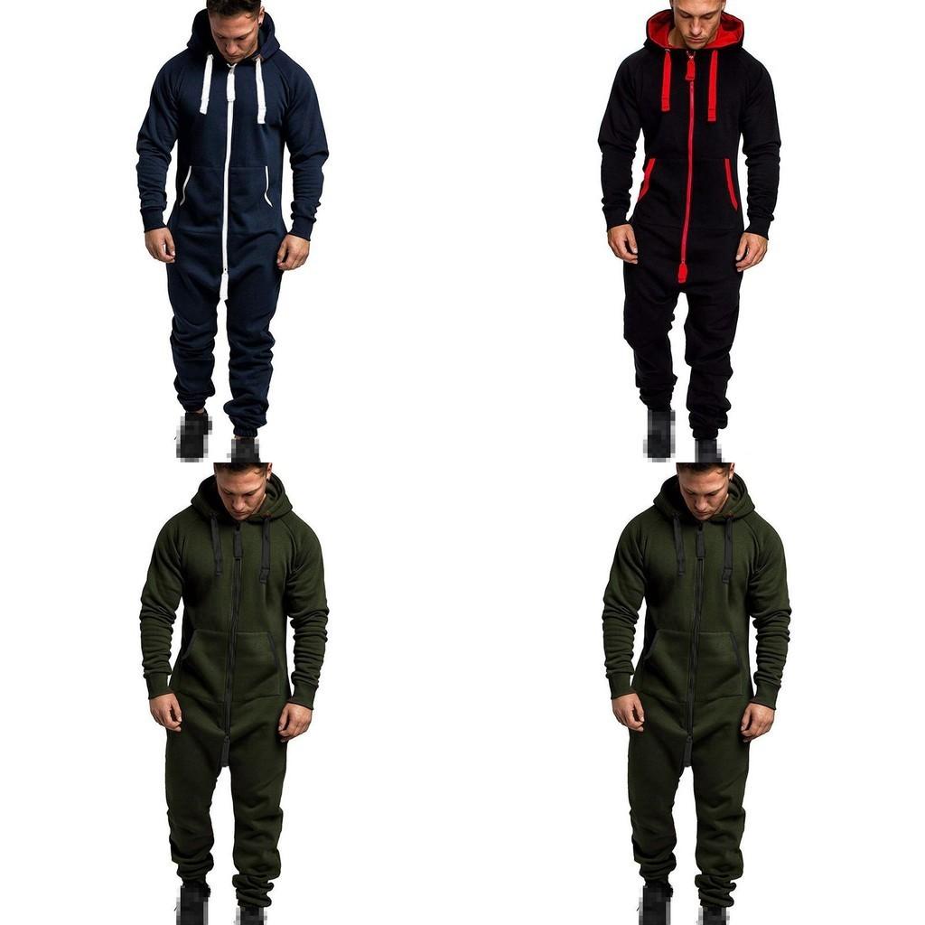 Hooded Men's Long Sleeve Camouflage Onesie Jumpsuit For Casual Wear**
