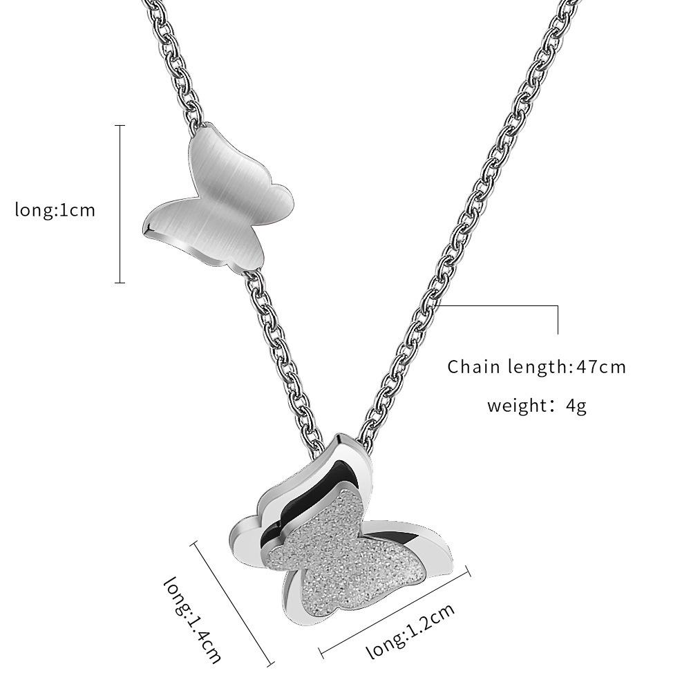 Stainless Steel Double Layer Frosted Butterfly Necklace