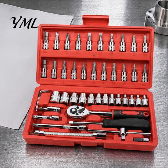 Portable Tool Box Professional Socket Wrench Set, Cr-V Steel Alloy Ratchet/Hex Multi-Bit Ratchet Kit with Storage Case for Home Maintenance